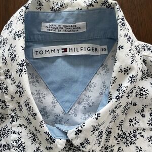 Tommy Hilfiger Women's‎ Sleeveless Popover Top Size 10 White Black Floral Collar